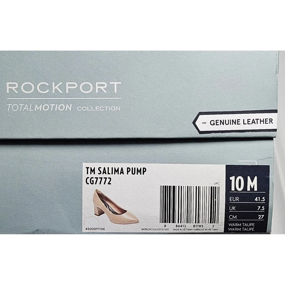 Rockport Total Motion Salima Pump Warm Taupe Patent Leather Block Heel Women 10M